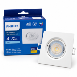 KIT 4 SPOT PHILIPS QUADRADO EMBUTIR 4.2W LUZ QUENTE 2700K