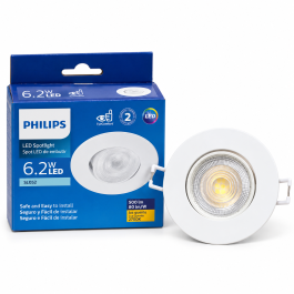 KIT 10 SPOT PHILIPS REDONDO EMBUTIR 6.2W LUZ QUENTE 2700K