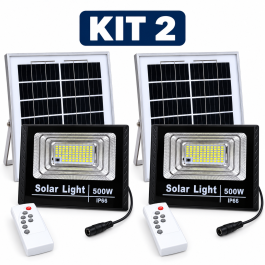 KIT 2 REFLETOR HOLOFOTE SOLAR LED 500W 6000K IP66 LINHA PRO