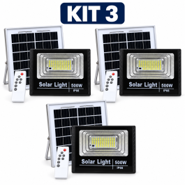 KIT 3 REFLETOR HOLOFOTE SOLAR LED 500W 6000K IP66 LINHA PRO