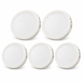 KIT 5 PLAFON DE LED 18W REDONDO SOBREPOR BRANCO QUENTE 3000K