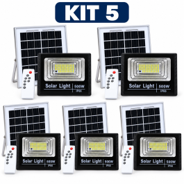 KIT 5 REFLETOR HOLOFOTE SOLAR LED 500W 6000K IP66 LINHA PRO
