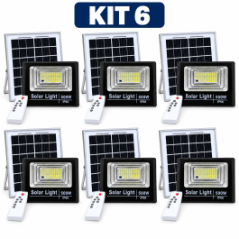 KIT 6 REFLETOR HOLOFOTE SOLAR LED 500W 6000K IP66 LINHA PRO