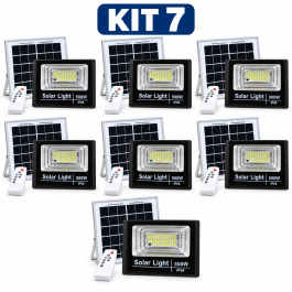 KIT 7 REFLETOR HOLOFOTE SOLAR LED 500W 6000K IP66 LINHA PRO