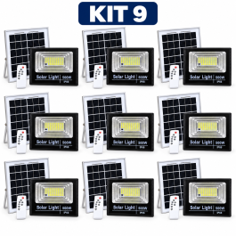 KIT 9 REFLETOR HOLOFOTE SOLAR LED 500W 6000K IP66 LINHA PRO