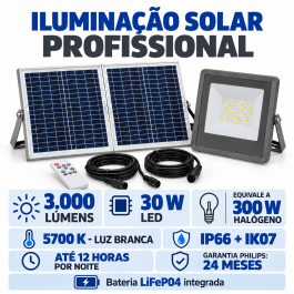 REFLETOR SOLAR LED PHILIPS 30W 5700K IP66 COM CONTROLE
