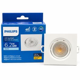 SPOT LED PHILIPS QUADRADO EMBUTIR 6.2W LUZ QUENTE 2700K BIV.