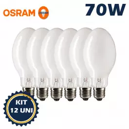 LÂMPADA VAPOR SÓDIO OVOIDE OSRAM 70W 2000K(BRANCO QUENTE)E27 SIL NAV/SON-E KIT12