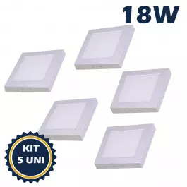 PAINEL PLAFON LED 18W SOBREPOR QUADRADO 3000K(BRANCO QUENTE)BIVOLT KIT5
