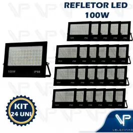 REFLETOR HOLOFOTE LED FLOODLIGHT  100W 3000K(BRANCO QUENTE)BIVOLT IP66 KIT24