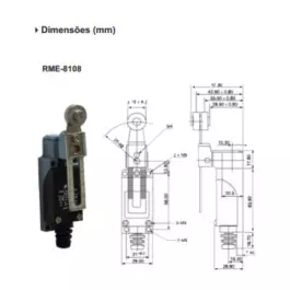 CHAVE FIM DE CURSO 1 POLO UNIPOLAR 3A 220V 1NA+1NF COM ALAVANCA RME-8108