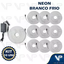 FITA LED NEON FLEXIVEL 8W 12V 6500K(BRANCO FRIO) 5 METROS IP20 COM FONTE KIT10