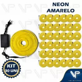 FITA LED NEON FLEXIVEL 8W 12V AMARELO 5 METROS IP20 COM FONTE KIT30