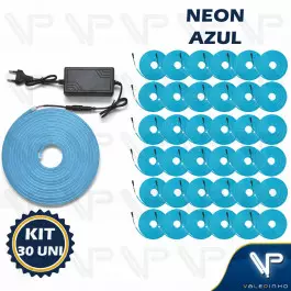 FITA LED NEON FLEXIVEL 8W 12V AZUL 5 METROS IP20 COM FONTE KIT30