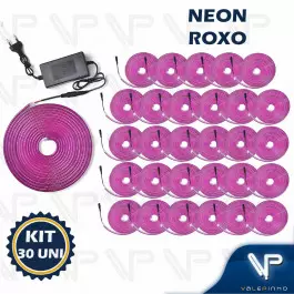 FITA LED NEON FLEXIVEL 8W 12V ROXO 5 METROS IP20 COM FONTE KIT30