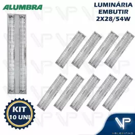 LUMINÁRIA DE EMBUTIR 120X30CM C/ALETA DE ALUMINIO PARA LÂMPADA T5 2x18W 28W 54W KIT10