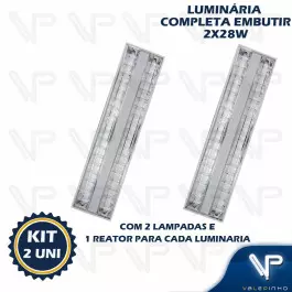 LUMINÁRIA EMBUTIR 120X30CM C/ALETA LÂMPADA E REATOR T5 2x28W 4000K(BRANCO NEUTRO) KIT2