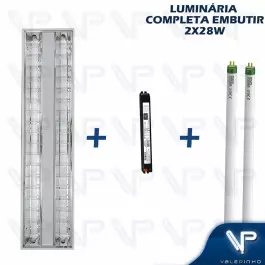 LUMINÁRIA EMBUTIR 120X30CM C/ALETA LÂMPADA E REATOR T5 2x25-28W 3000K(BRANCO QUENTE) 