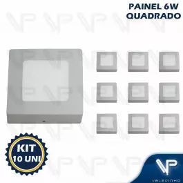 PAINEL PLAFON LED 6W SOBREPOR QUADRADO 3000K(BRANCO QUENTE)BIVOLT KIT10