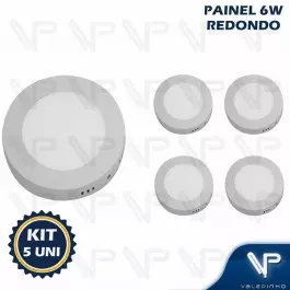PAINEL PLAFON LED   6W SOBREPOR REDONDO 6500K(BRANCO FRIO)BIVOLT KIT5