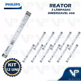 REATOR ELETRÔNICO PHILIPS DIMERIZÁVEL P/LÂMPADA FLUORESCENTE 2X28W 35W 49W 54W 58W x 220V KIT12
